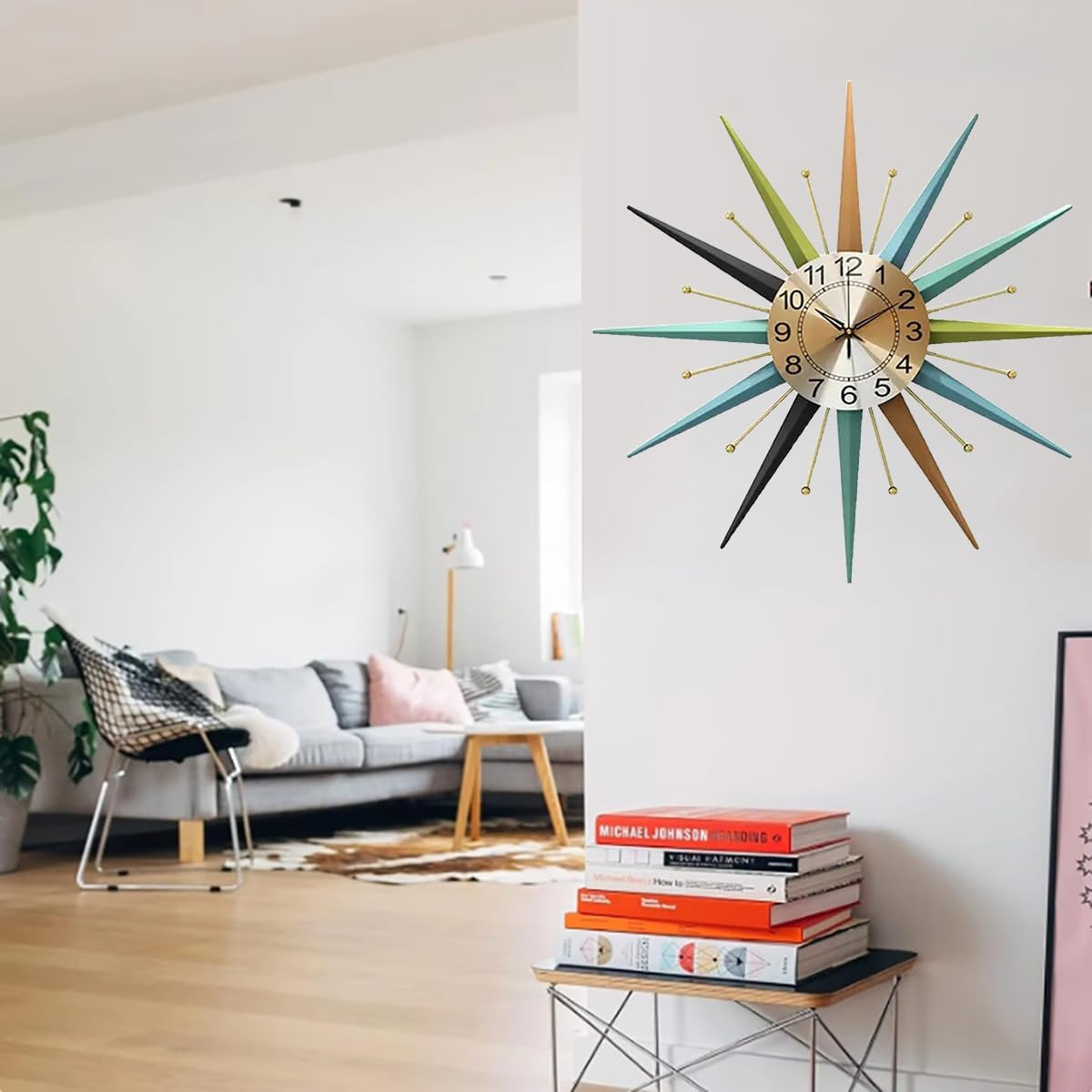 22&Prime; Mid-Century Star-Shaped Silent Metal Crystal Wall Clock for Any Room