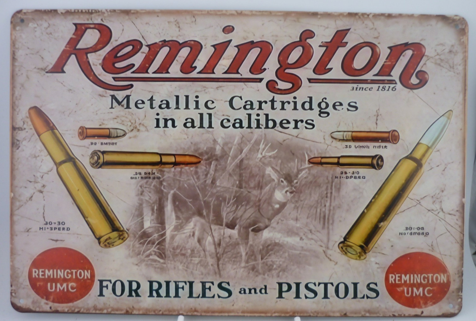 Remington UMC Metallic Cartridges Tin Metal Sign Deer Hunting Rifle Ammo 12×8