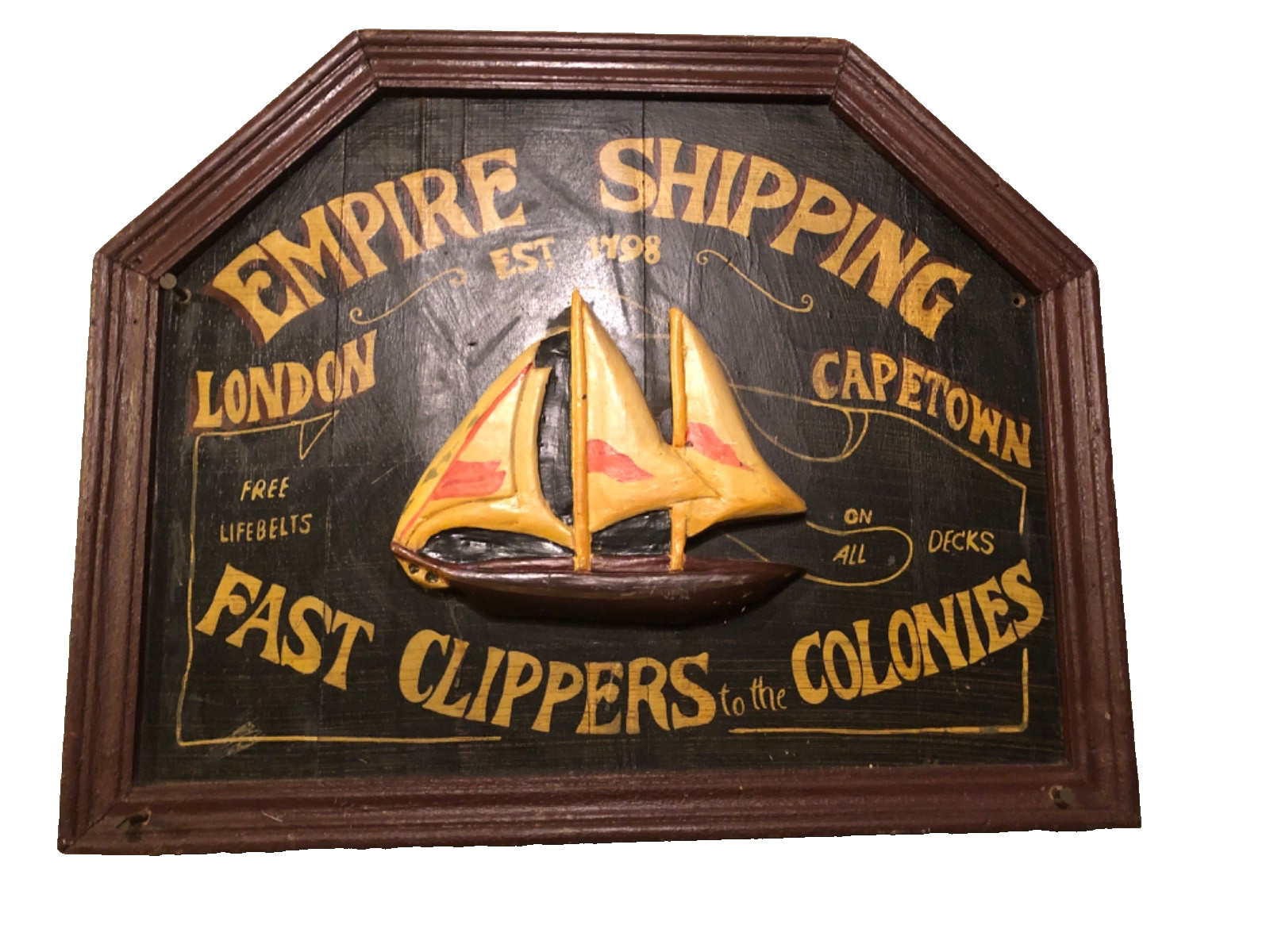 Empire Shipping, Fast Clippers To The Colonies Man Cave Carved Wooden Plaque