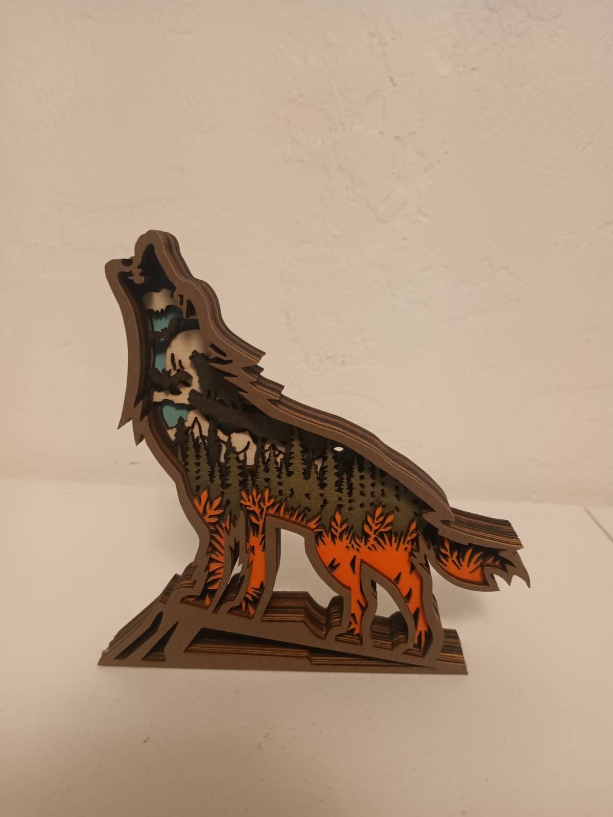 Howling Wolf Multi Played Wood Cut Decor Rustic Woodland Laser Cut 6&Prime;X 8&Prime; Moon