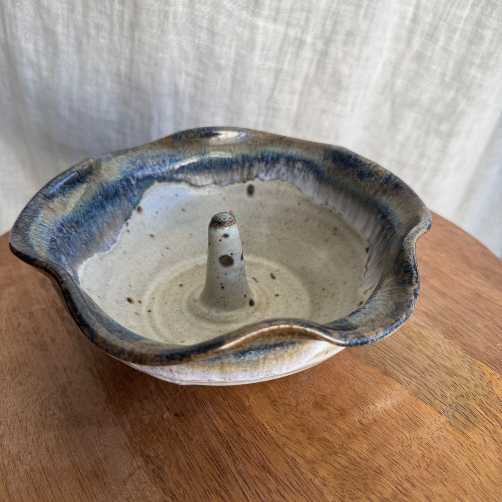 Stone Soldier Pottery Vermont Jewlery Ring Holder Dish Blue Drip Glaze