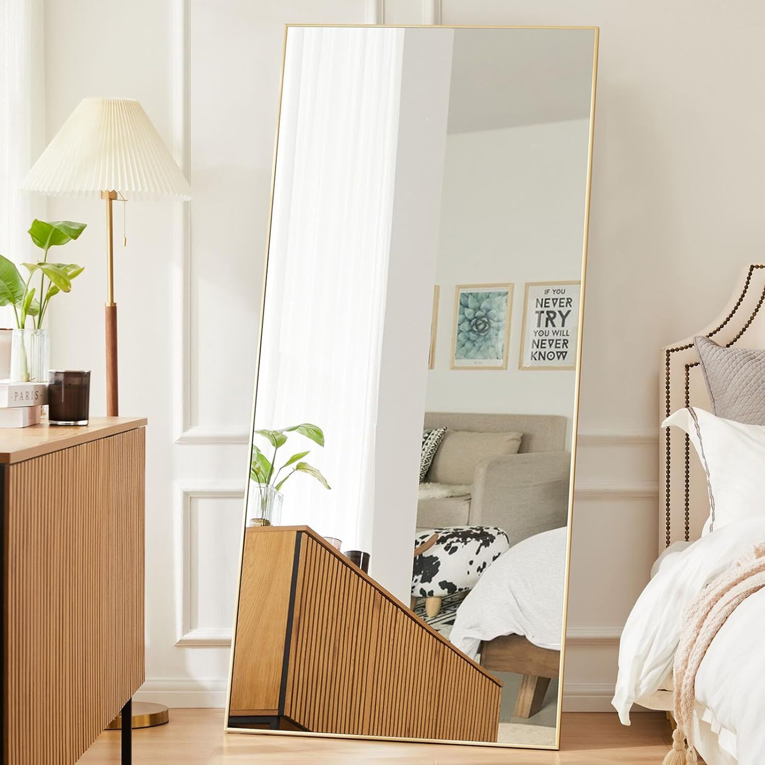 Full-length Mirror Floor Mirror Large Wall Bedroom Mirror Stand Alloy Thin Frame