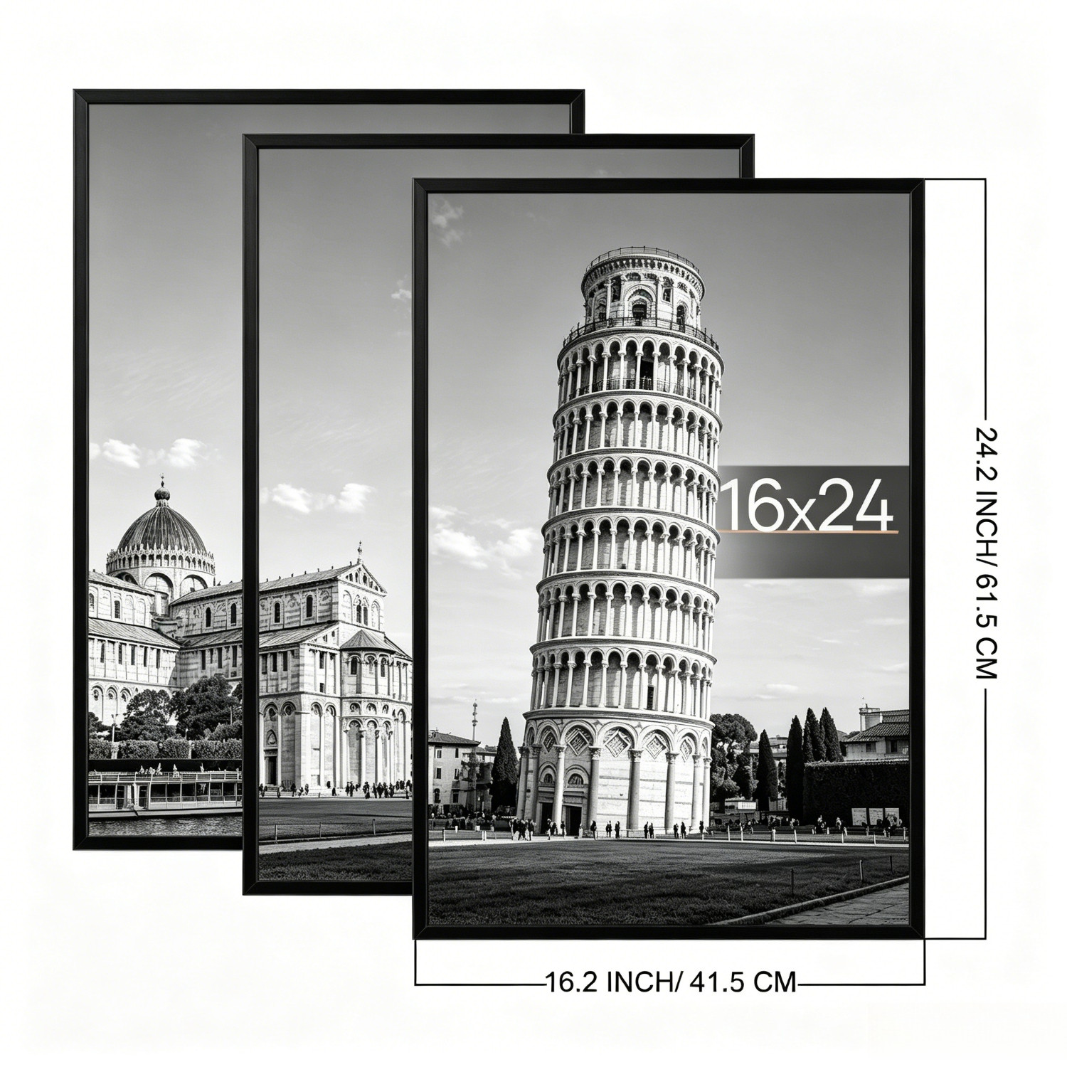 16×24 Picture Frame Black 3 Pack, Scratch-Proof Poster Frames