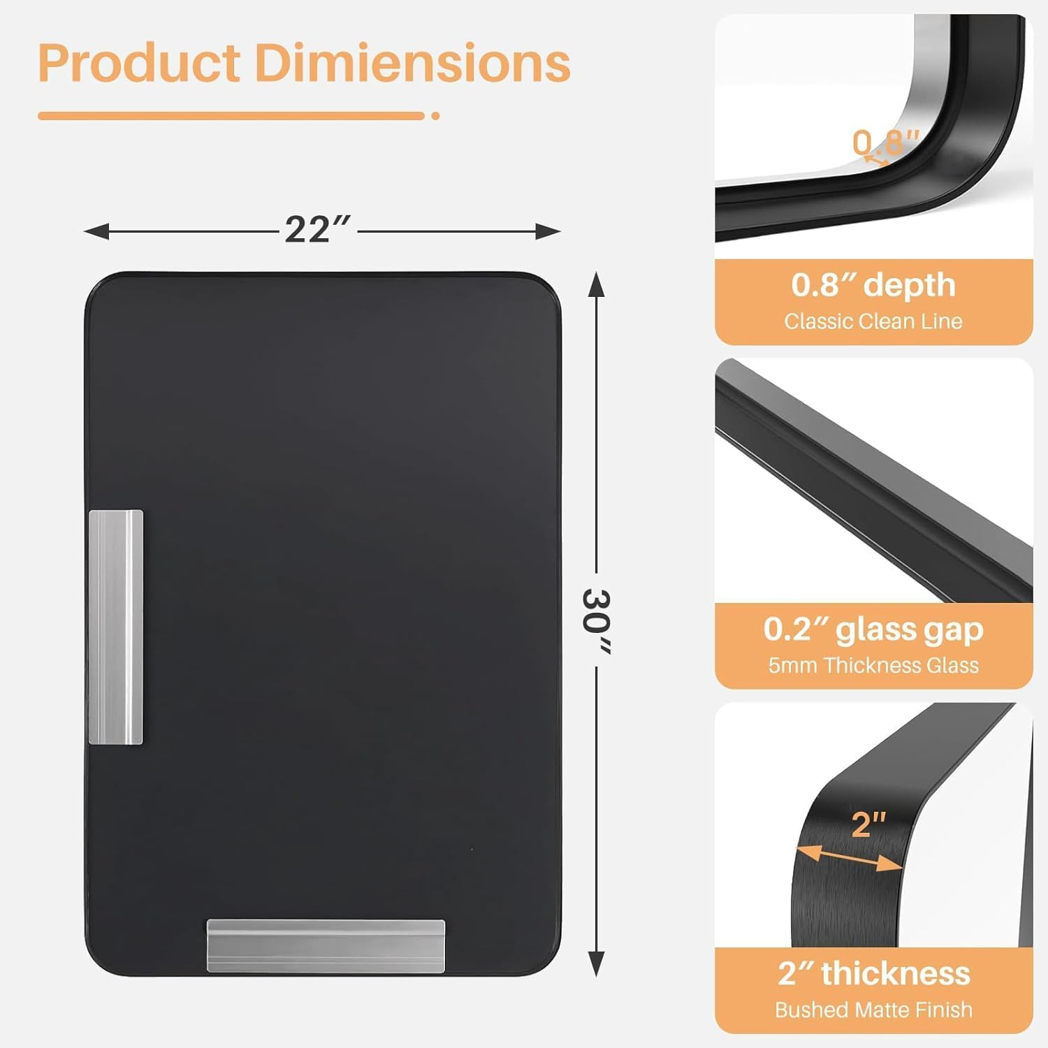 Bathroom Mirror for Wall, 30X22 Inch Rectangle Mirror, Matte Black Metal Framed
