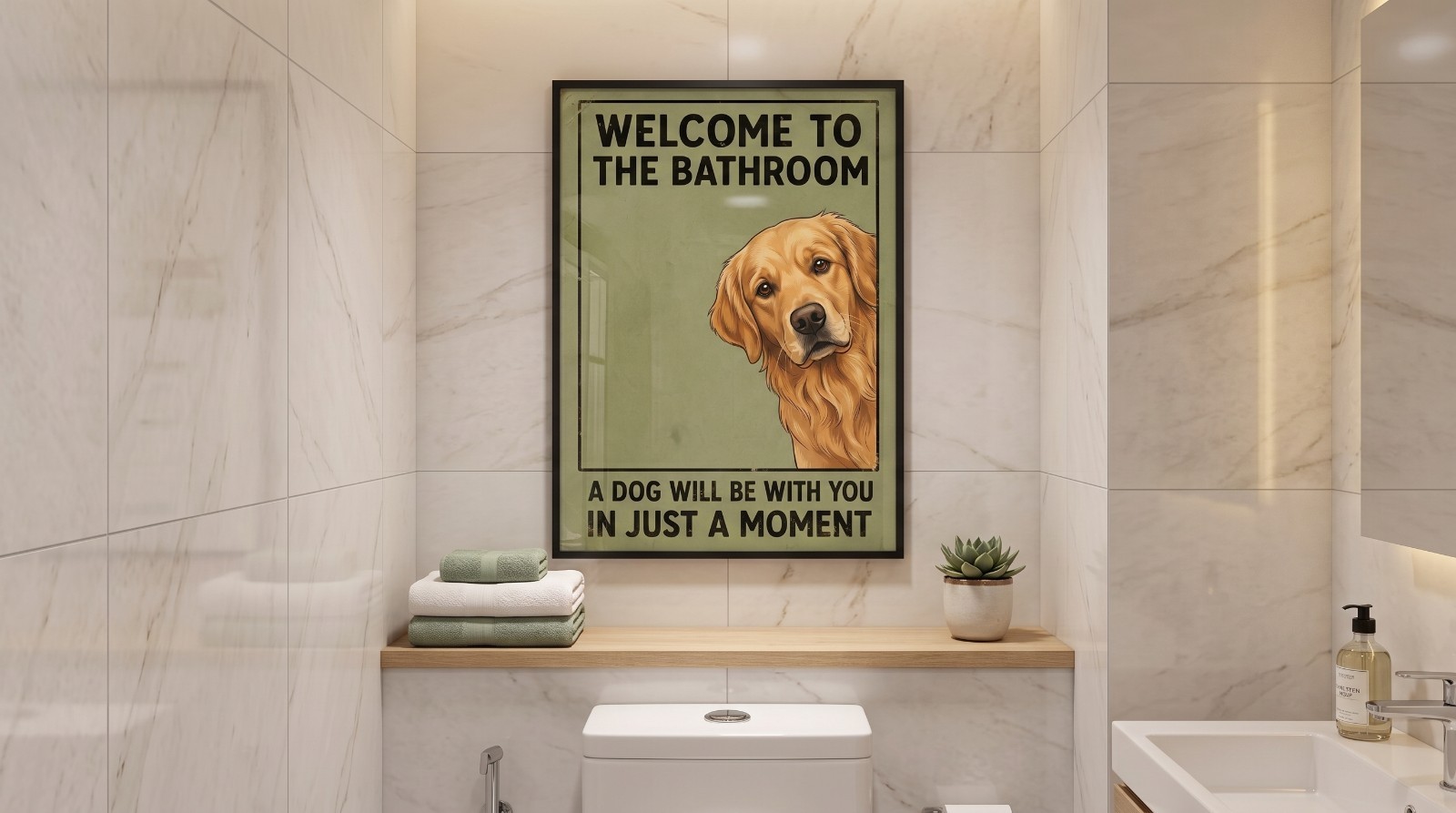 Funny Golden Retriever Bathroom Poster Cute Dog Wall Art Welcome Bathroom Sign