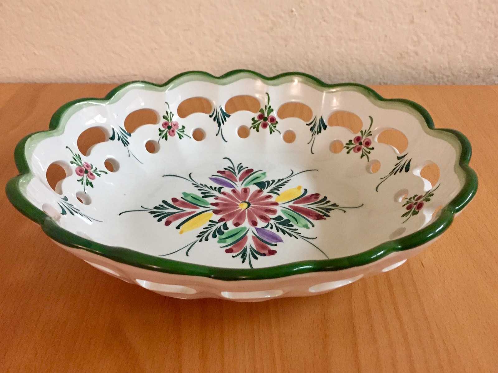Vintage Hand painted floral oval decor Ceramic Bowl.