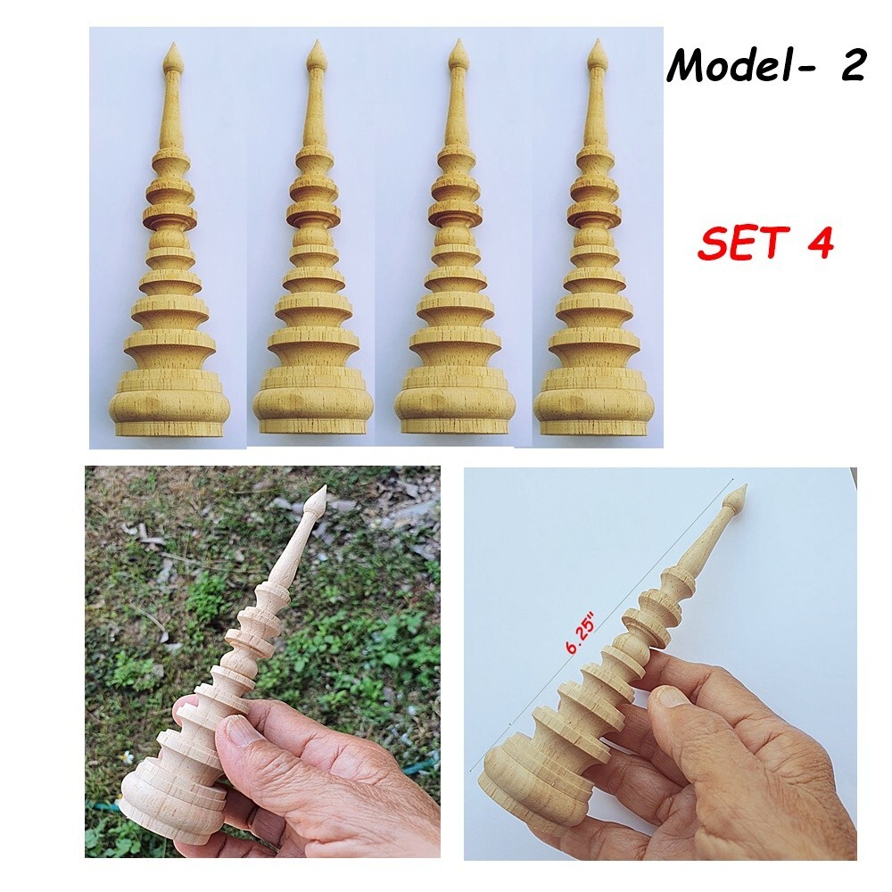 4×6.25&Prime;Wooden Finial Model 2 Thai Traditional TopTiered Post furniture DIY Deco