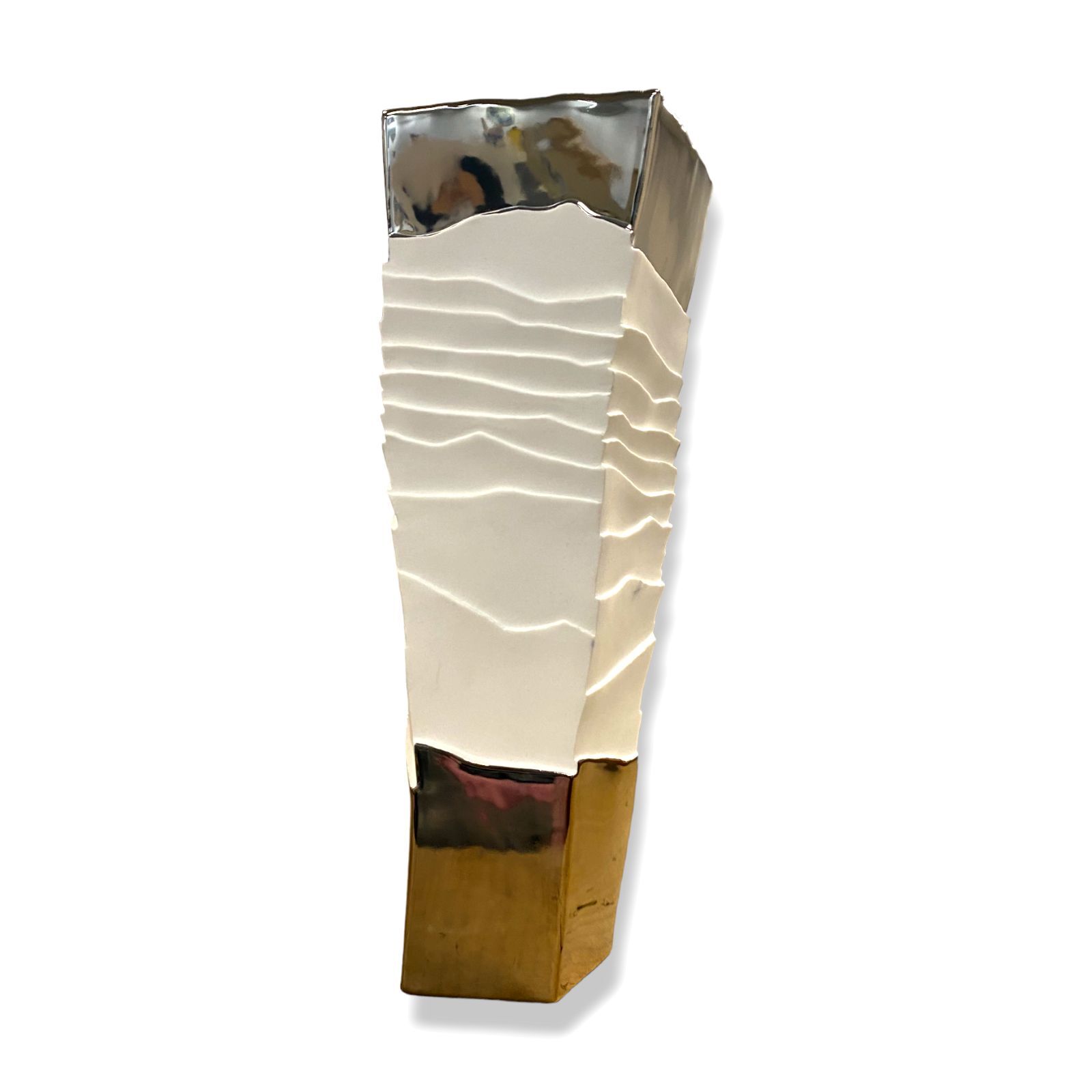 $895 Fos Ceramiche White Platinum Erosum Porcelain Table Accent Vase 14&Prime;