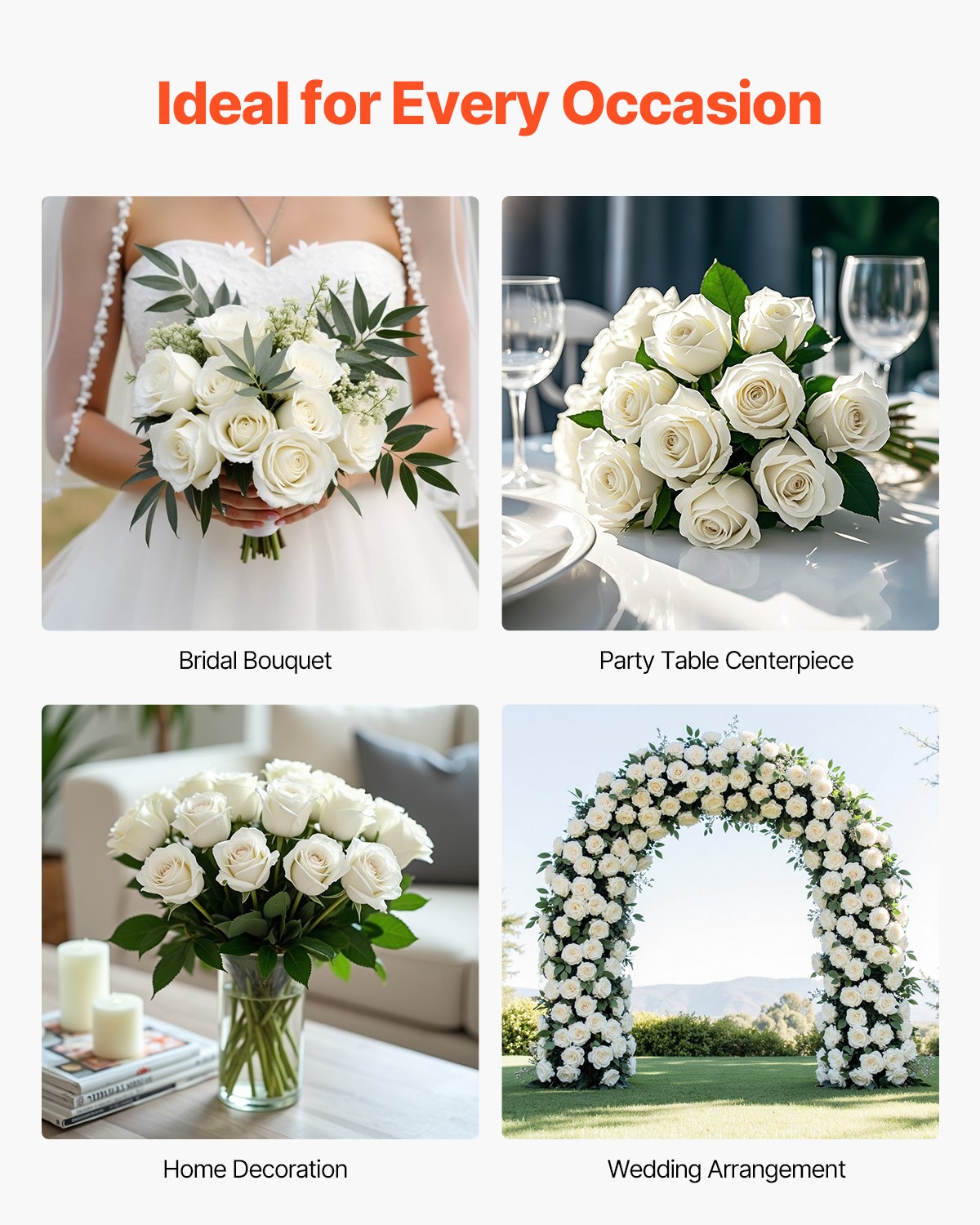 VEVOR 60Pcs White Roses Artificial Flowers Realistic Bouquet for Xmas Home Decor