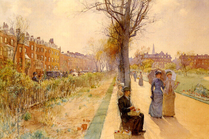 BOSTON COMMON 1886 WOMEN WALKING IMPRESSIONIST PAINTING BY CHILDE HASSAM REPRO