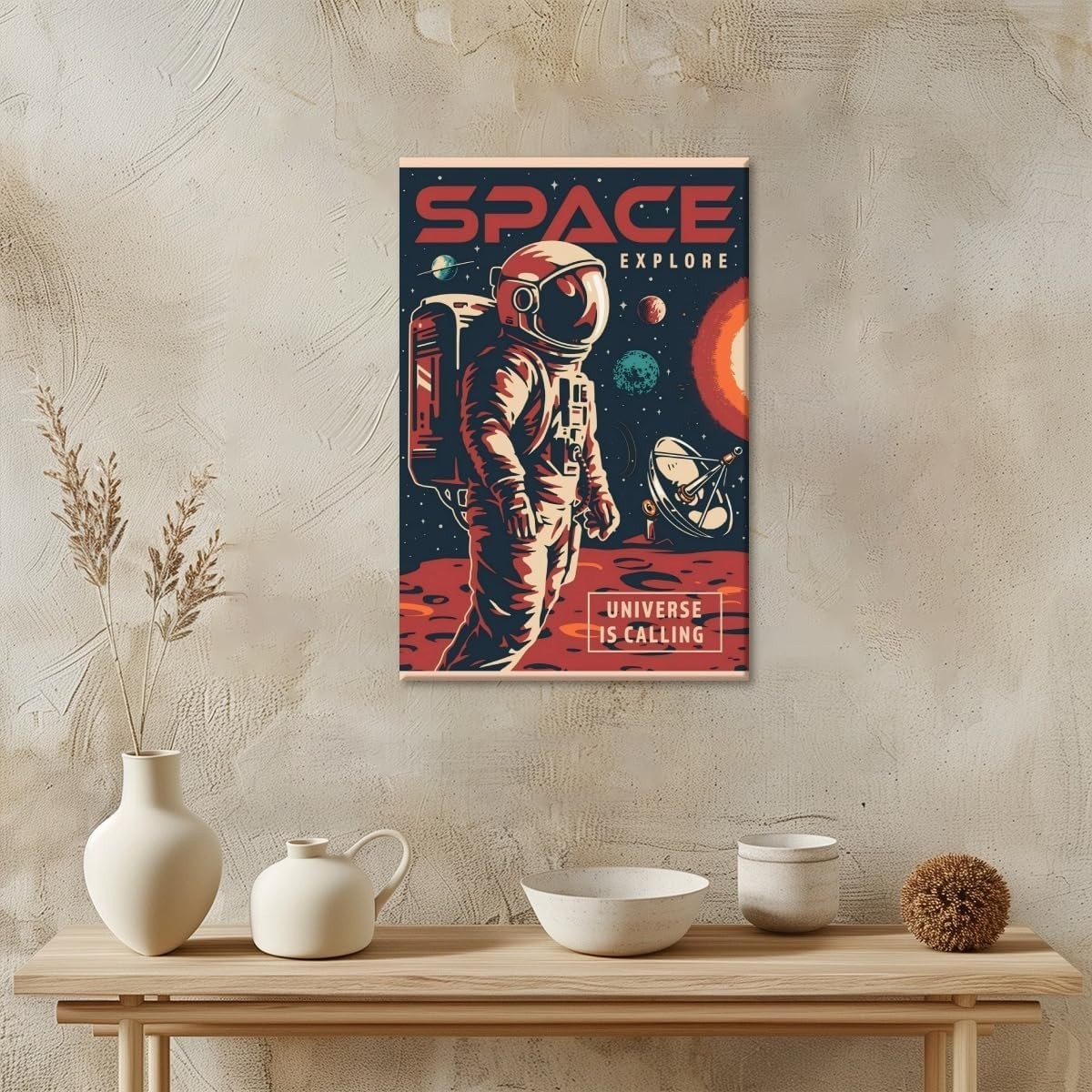 Retro Space Wall Art Vintage Explore Astronaut Time Poster Print Canvas 12x18in
