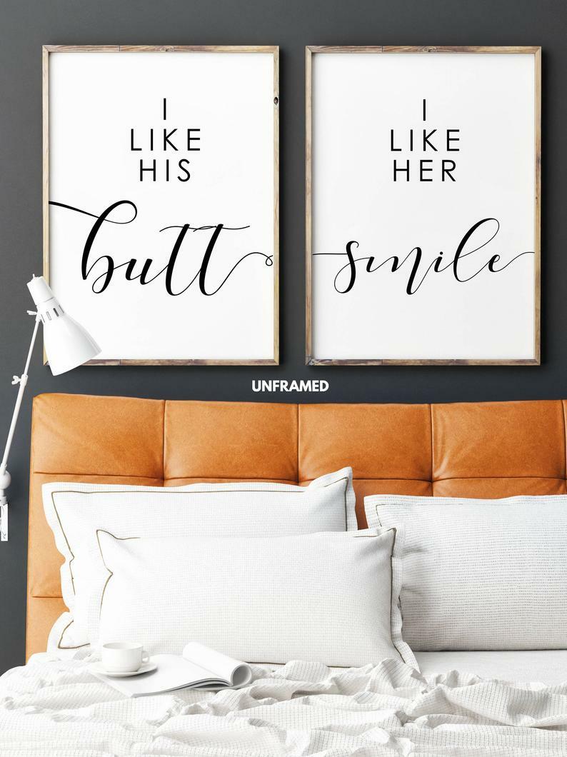 I Like His Butt I Like Her Smile, Set of 2 Prints, Minimalist Art