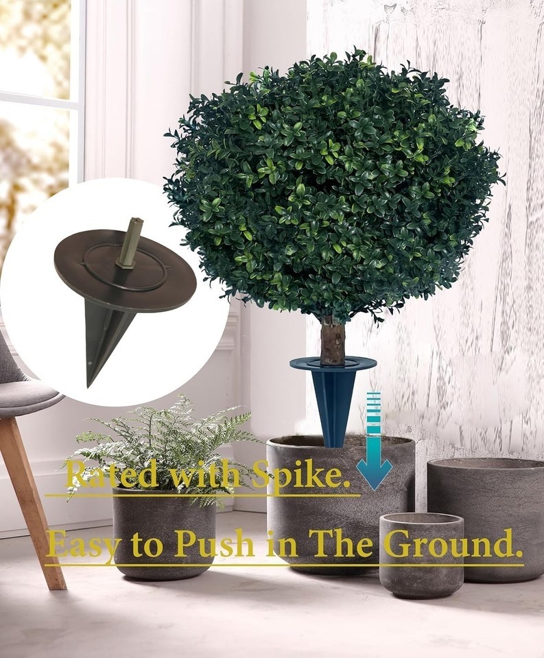 kyesyes Artificial Boxwood Ball Bush 27&Prime; Tree UV Resistance Rated with Spike. Ea