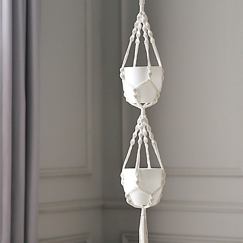 2 Tier Ivory Cotton Ropes Macrame Plant Hanger Decorative POT HOLDERS Events