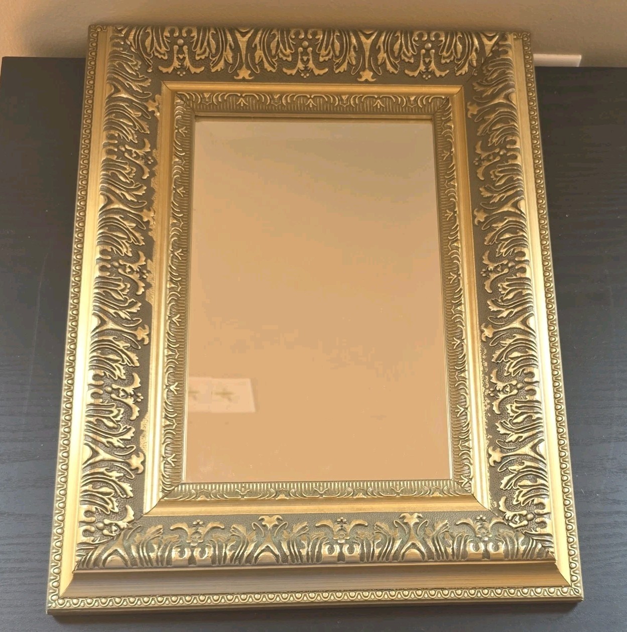 Ornate Gold Wall Mirror, Baroque Rococo Style, Floral Scroll Vertical Accent