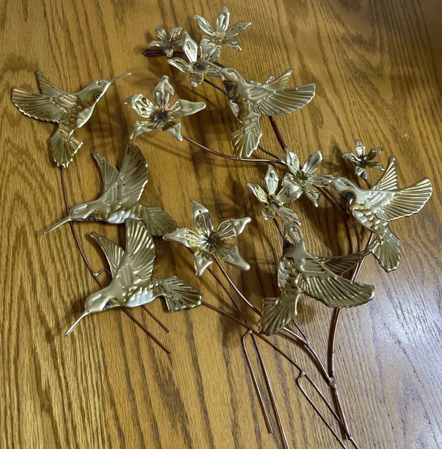 HOMECO 1237-BL Hummingbirds Metal Gold Tone Home Interior Wall Art MCM USA NOS