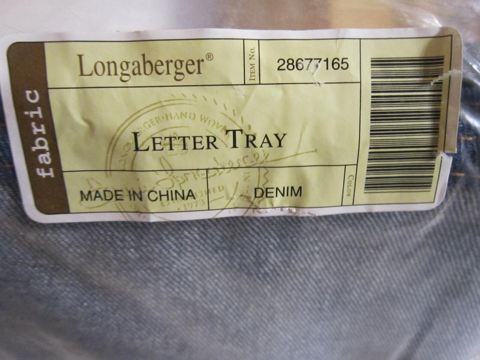 Longaberger Blue Denim Letter Tray Liner 28677165 ~ Liner Only ~ 13&Prime; x 10&Prime; x 5&Prime;