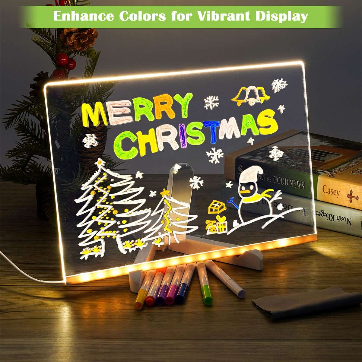 LED DIY Note Board with Colors Acrylic Dry Erase Board with Light Drawing Board