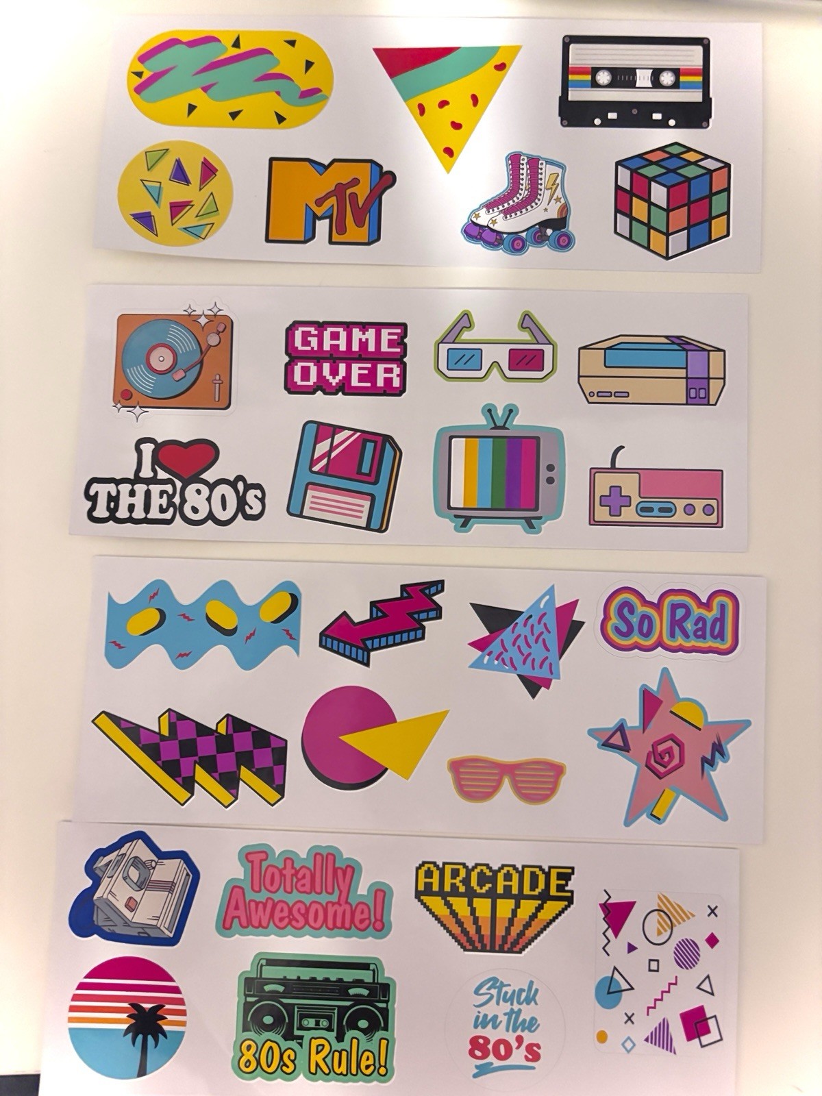 80&rsquo;s Themed Sticker Sheets, Retro 1980&rsquo;s Pop Culture Art, 80&rsquo;s Neon Aesthetic
