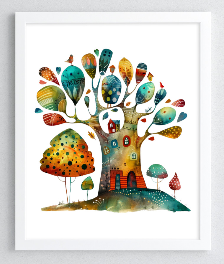 Nursery Art Print, Trees Nursery Wall Art Print, Kids Room Trees Wall Print #42