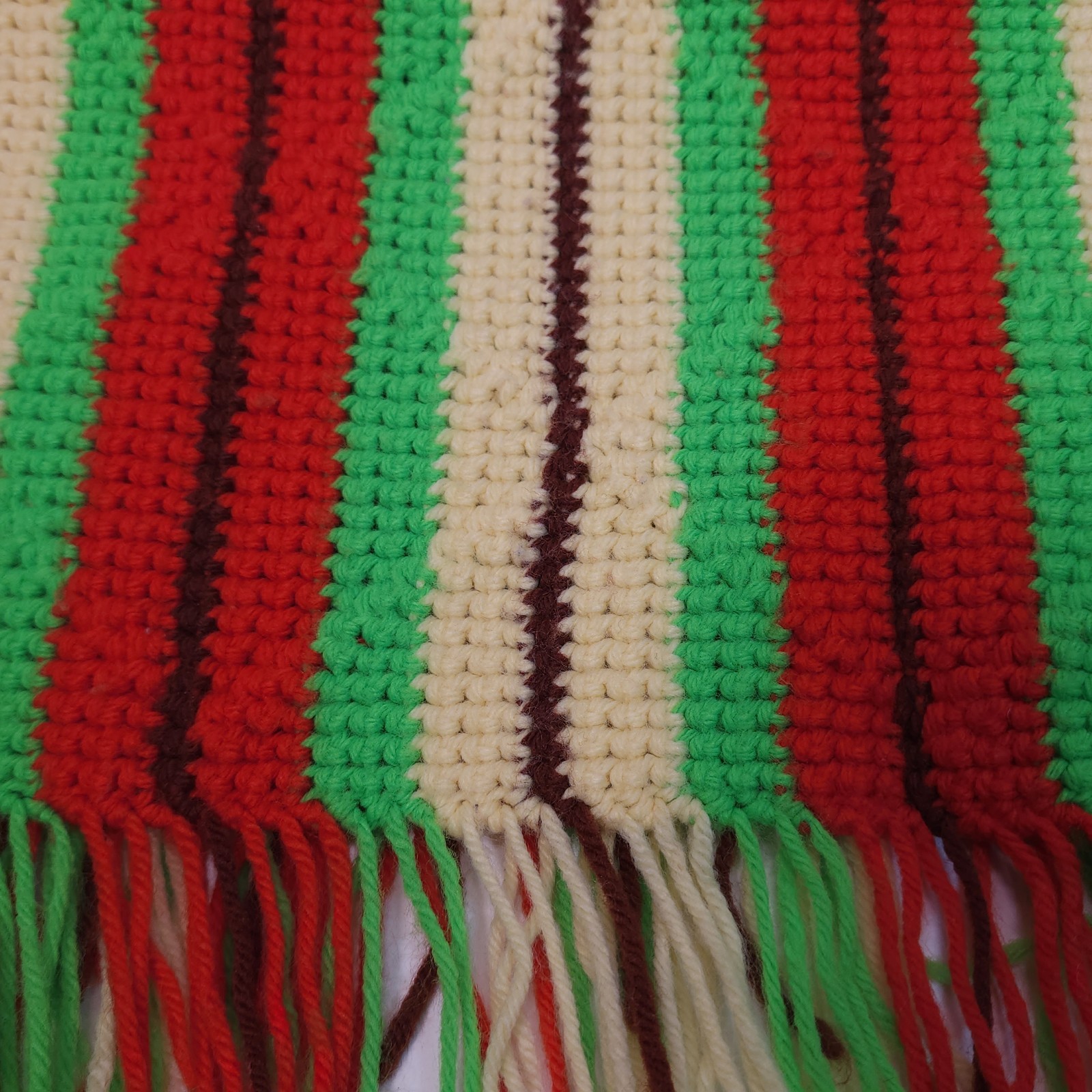 VTG Knit Afghan Throw Multicolor Striped Brown Orange Green Granny Cottage 50×57