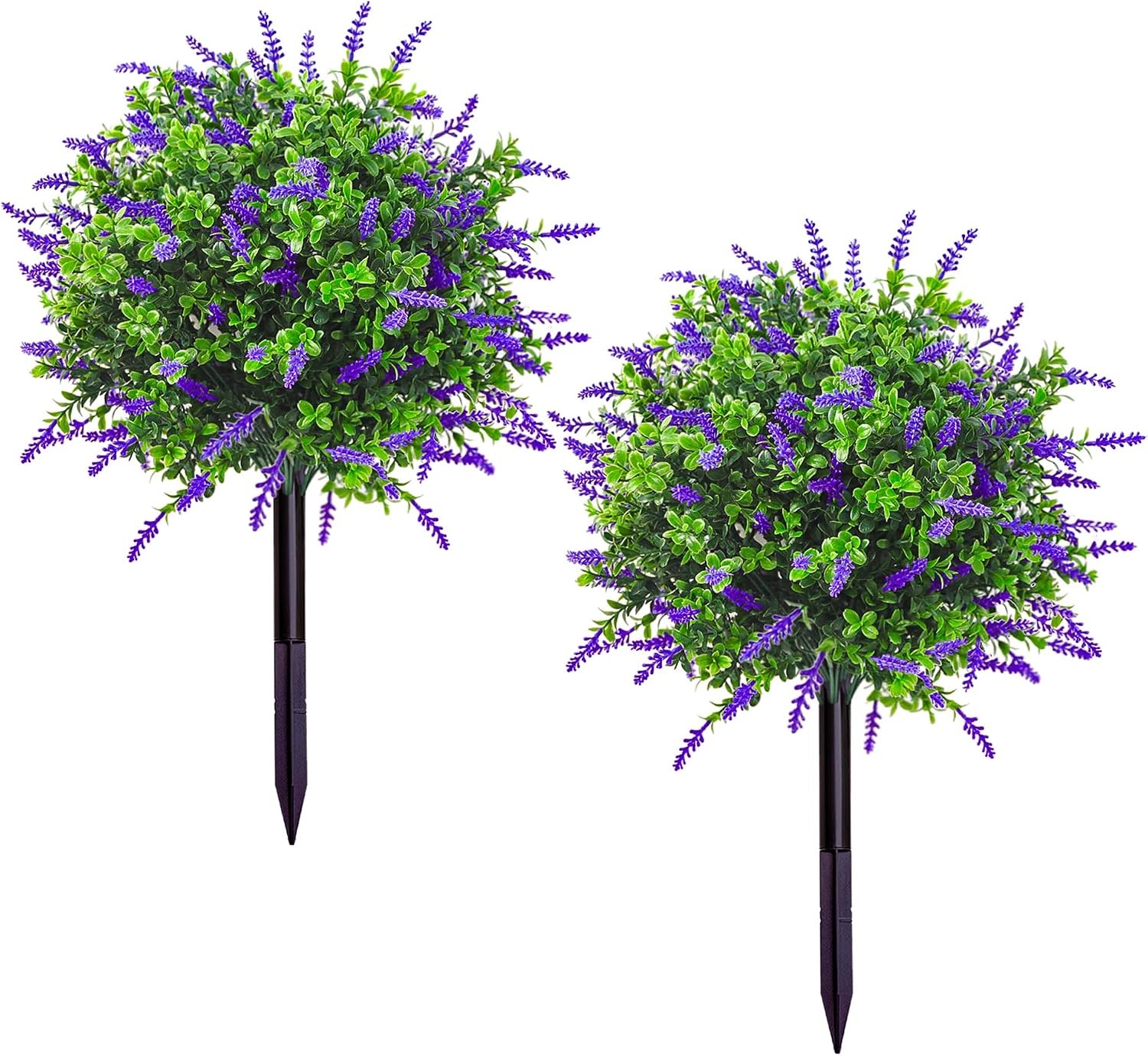 2 Pcs 23.5 Inch Artificial Lavender Plant Topiary Ball Trees with Ground Spike,