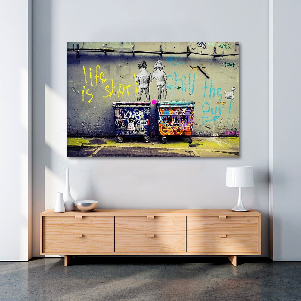 Banksy « Life Is Short Chill The Duck Out » Wall Art Canvas Print Framed Artwork
