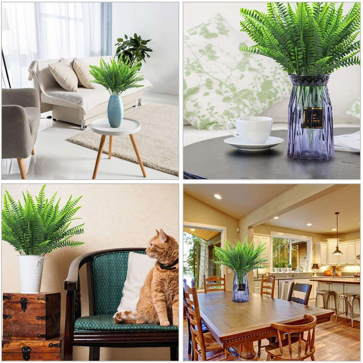 4X Artificial Fake Boston Fern Plants Bushes Artificial Ferns Outdoor Decor US
