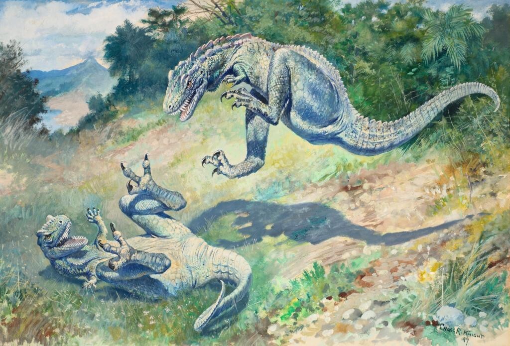 Laelaps Charles Knight 1897 – Prehistoric Dinosaur Battle Paleoart Print
