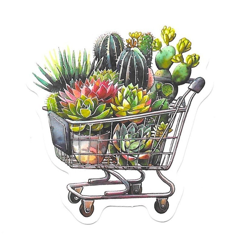 Vinyl Sticker Die Cut Succulent Shopping Cart Decal Cactus Cute Journal Laptop
