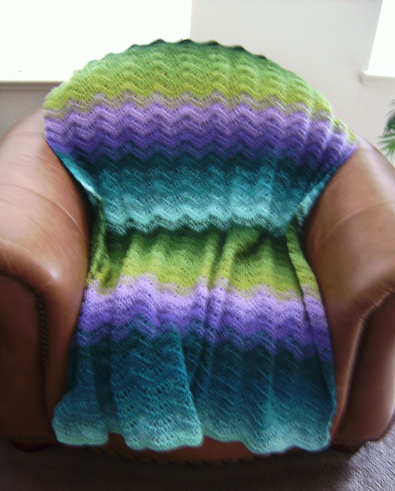 NEW HAND CROCHET GREEN PURPLE TURQUOISE MULTI COLOR AFGHAN LAP BLANKET THROW