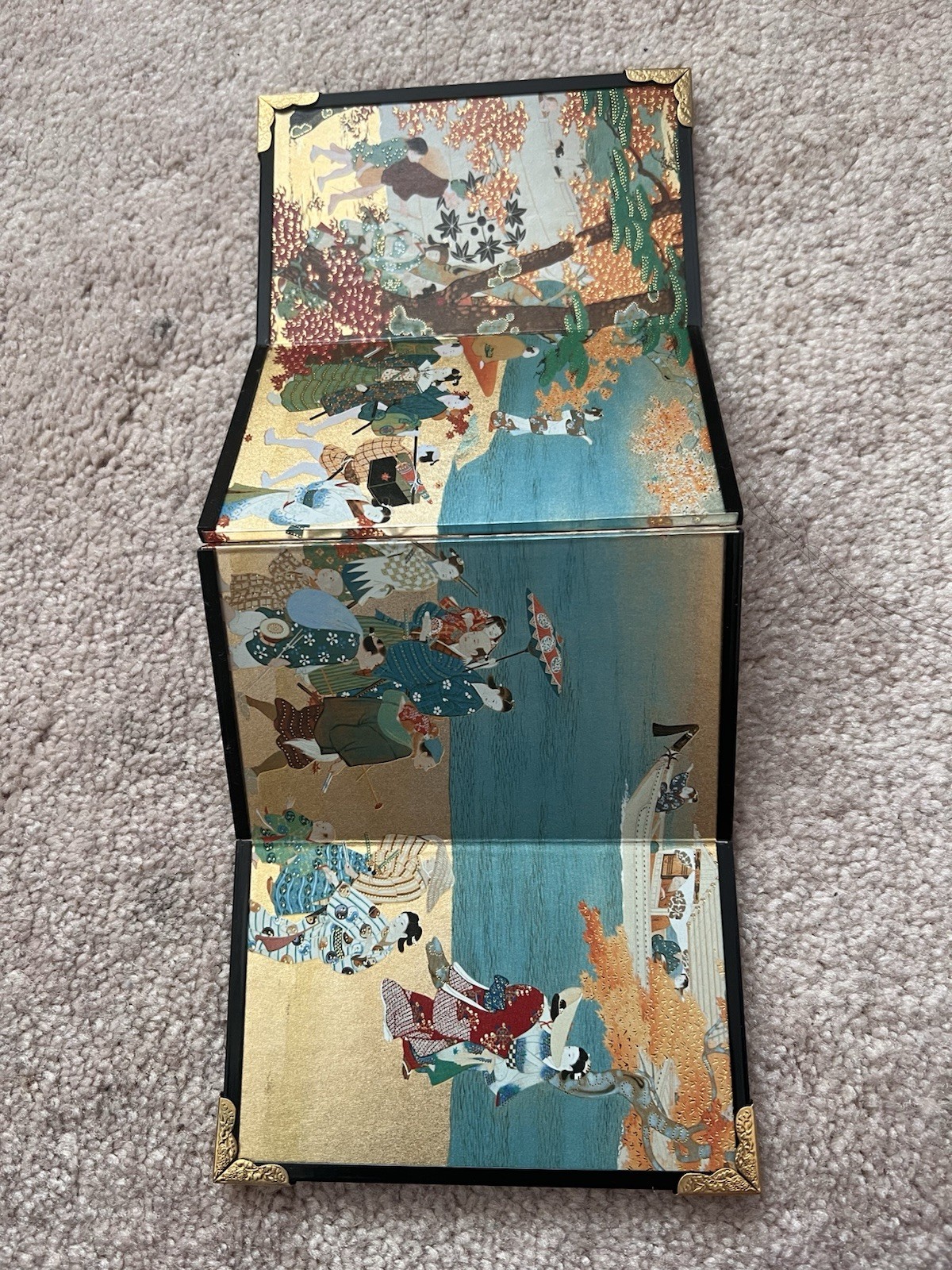 Japanese Art Mini Gold Folding Screen Peacock Card From Japan