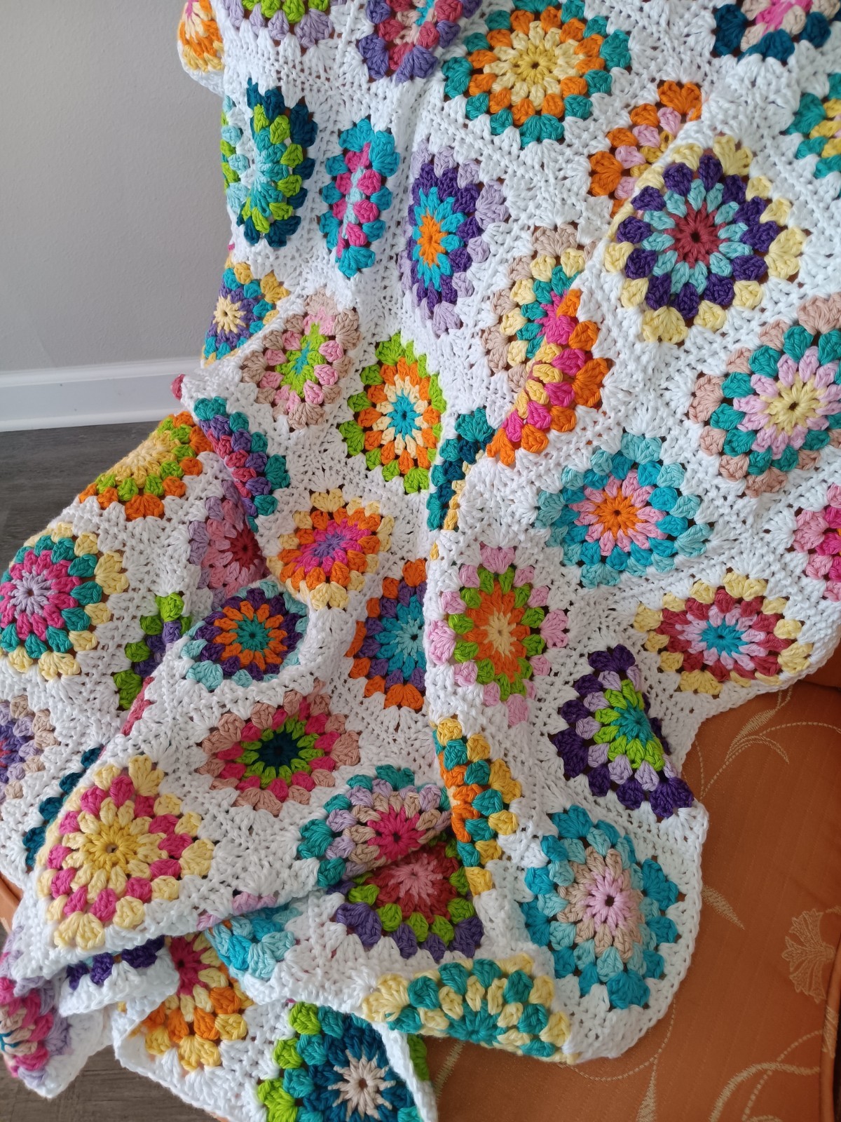 NEW Handmade Original COTTON Afghan COLORFUL Crochet Granny Square Blanket 41×60
