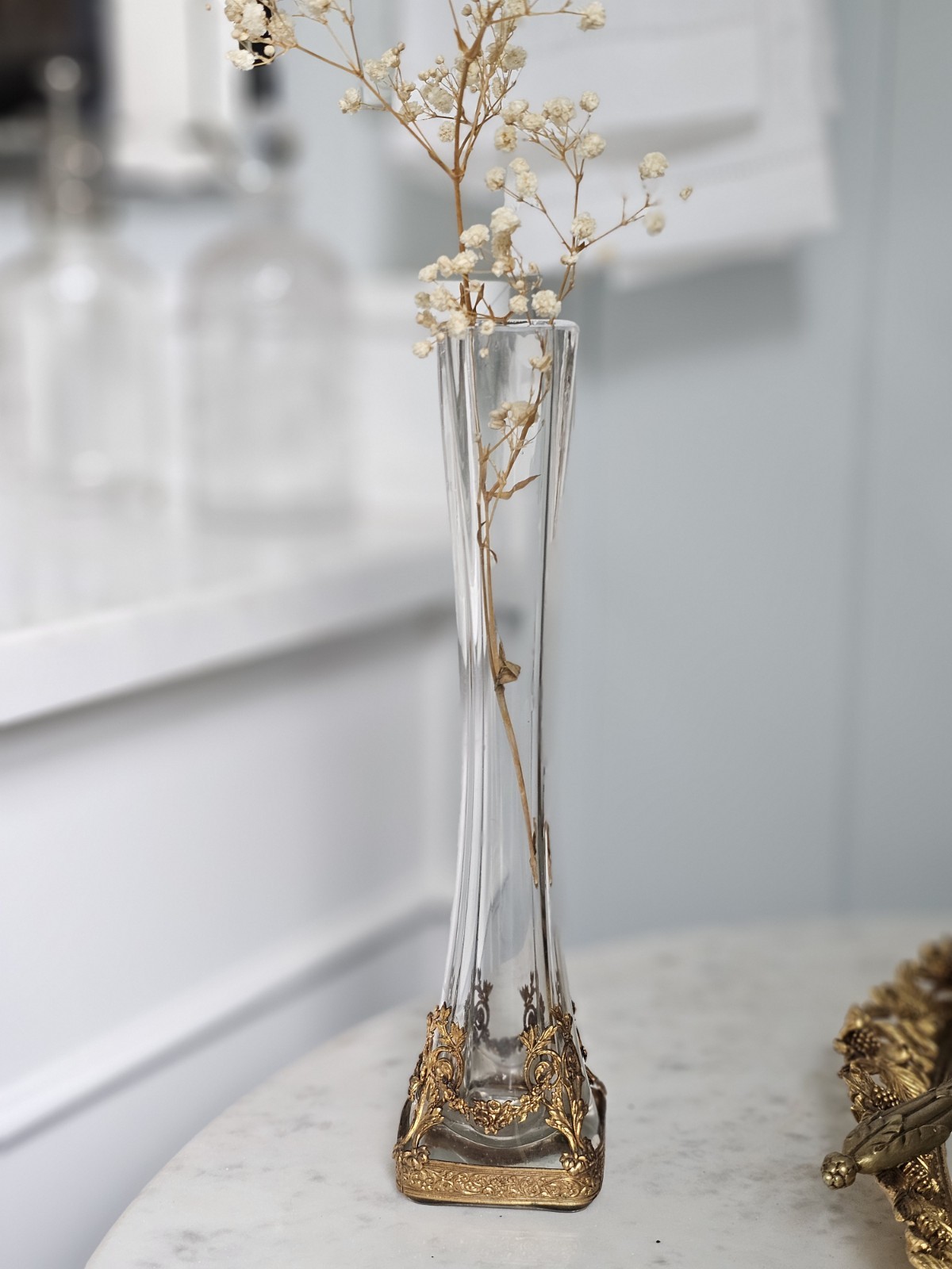 Antique French handblown Crystal And Gilt Bronze Ormolu Vase