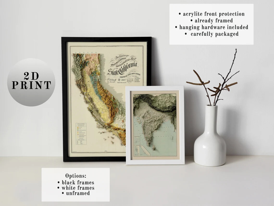 Ecuador Map, Ecuador 2D Relief Map, Ecuador Vintage Map – 2D Flat Print