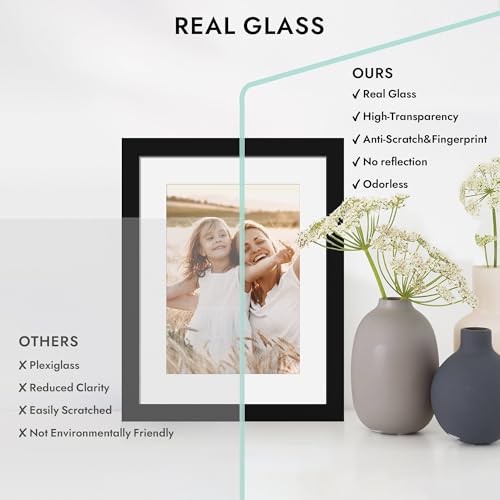 8×10 Picture Frame, Made of Real Glass and Wooden Frame, 8X10 in Black