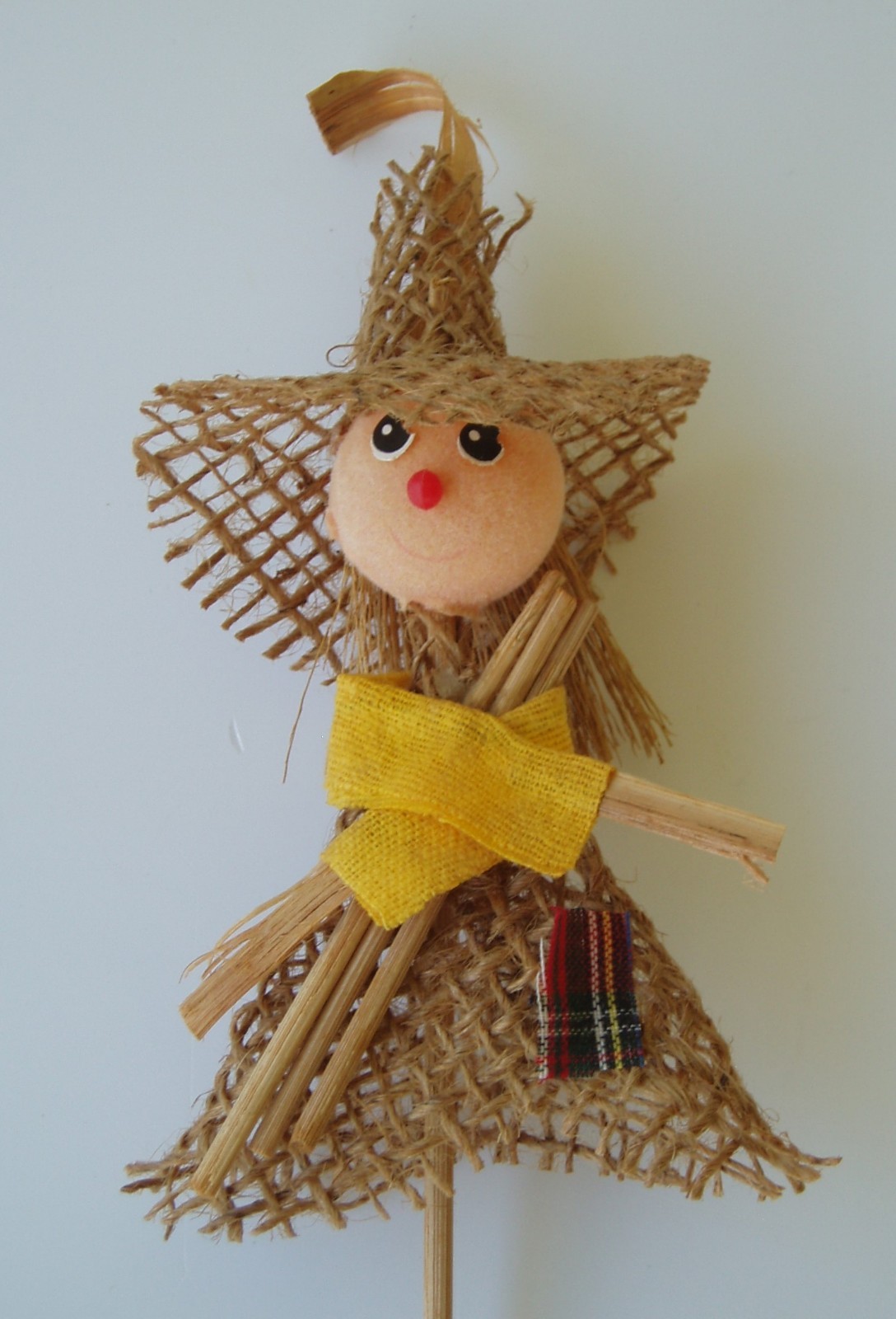 4 Vintage Scarecrow Flower Picks Fall Halloween Burlap Raffia Floral Decor