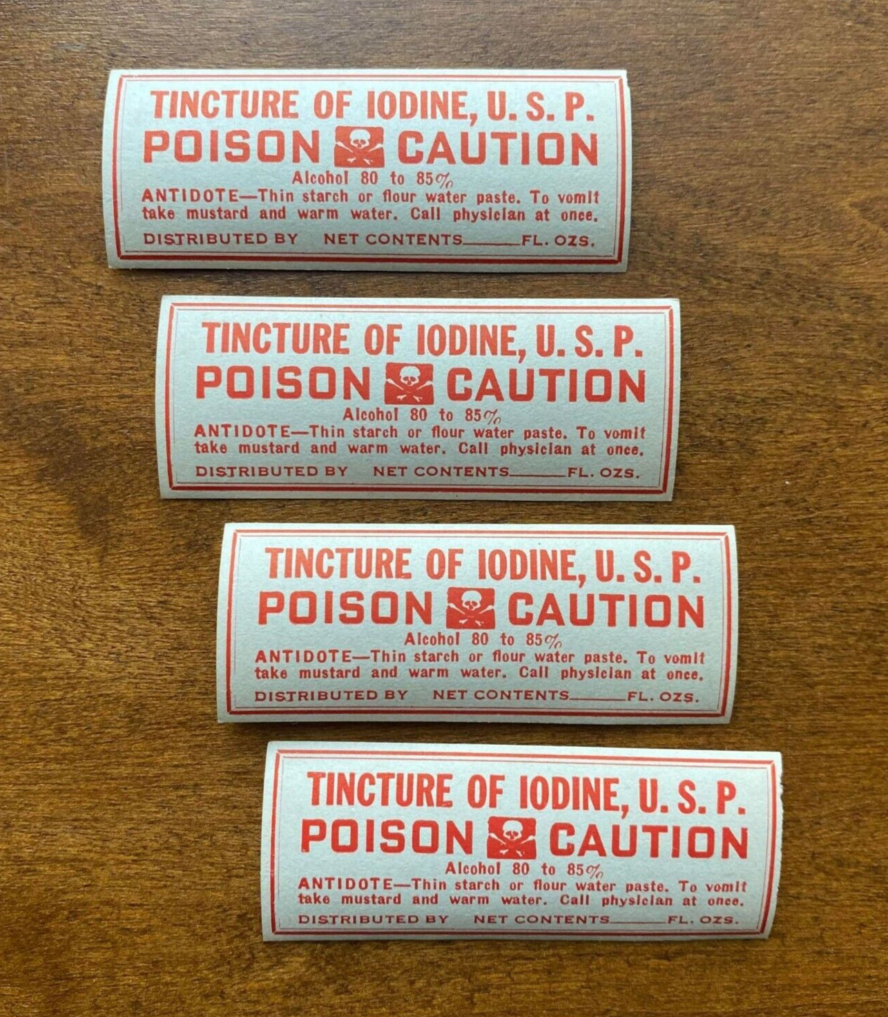 Vintage Tincture of Iodine USP Poison Drug Store Medicine Labels Lot of 4