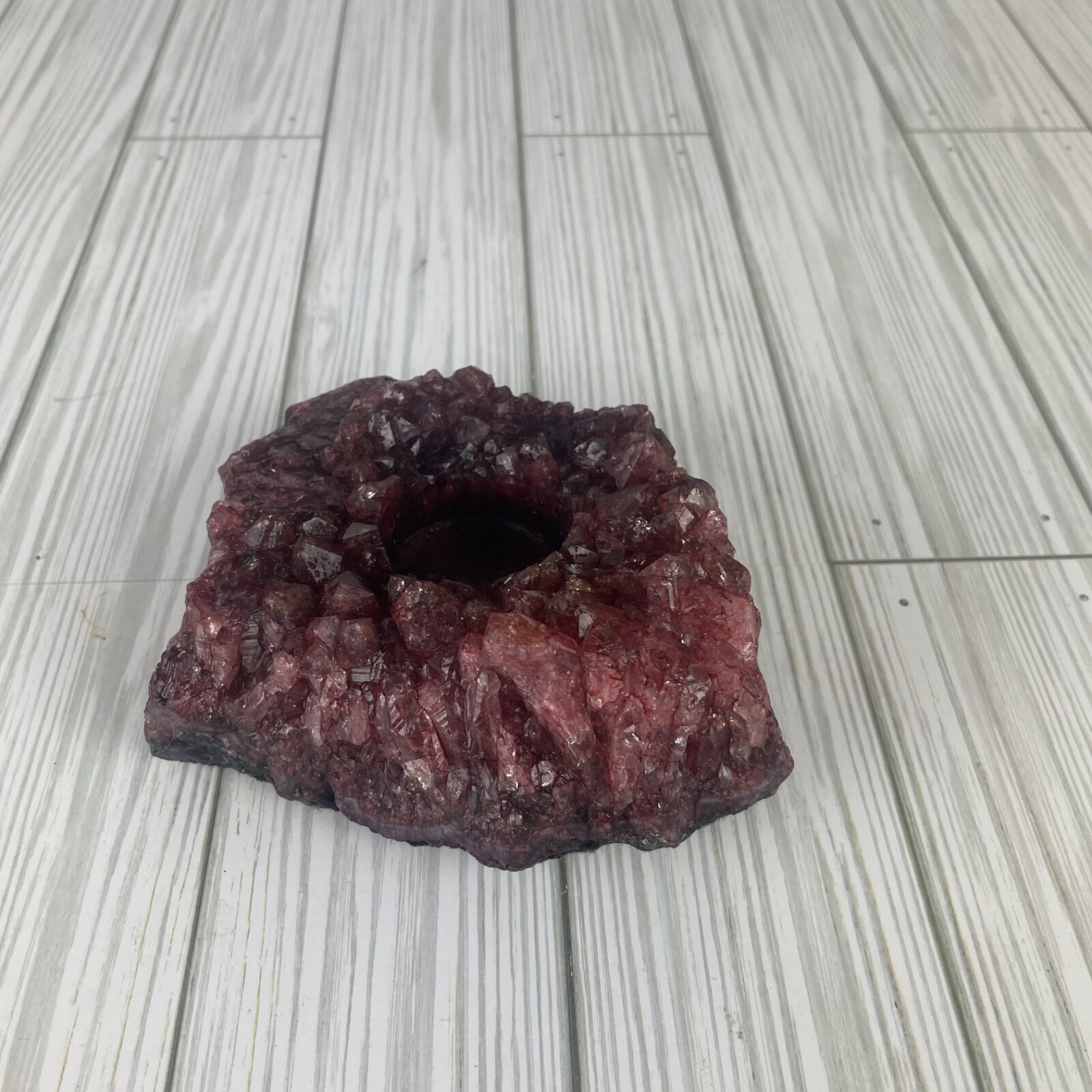 Pink/Red Crystal Geode tea light holder 1lb 15oz felt bottom