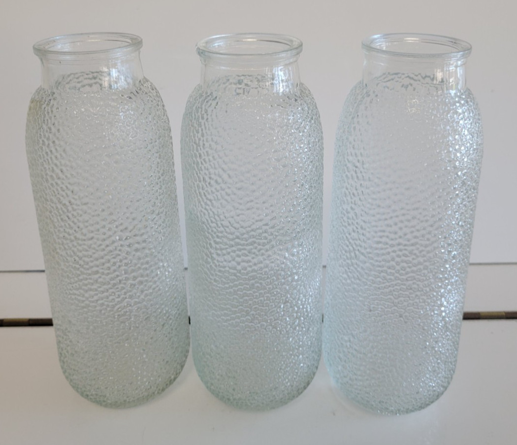2 CLEAR GLASS ROUND CORKED BOTTLES APOTHECARY SCATTERED BUBBLES
