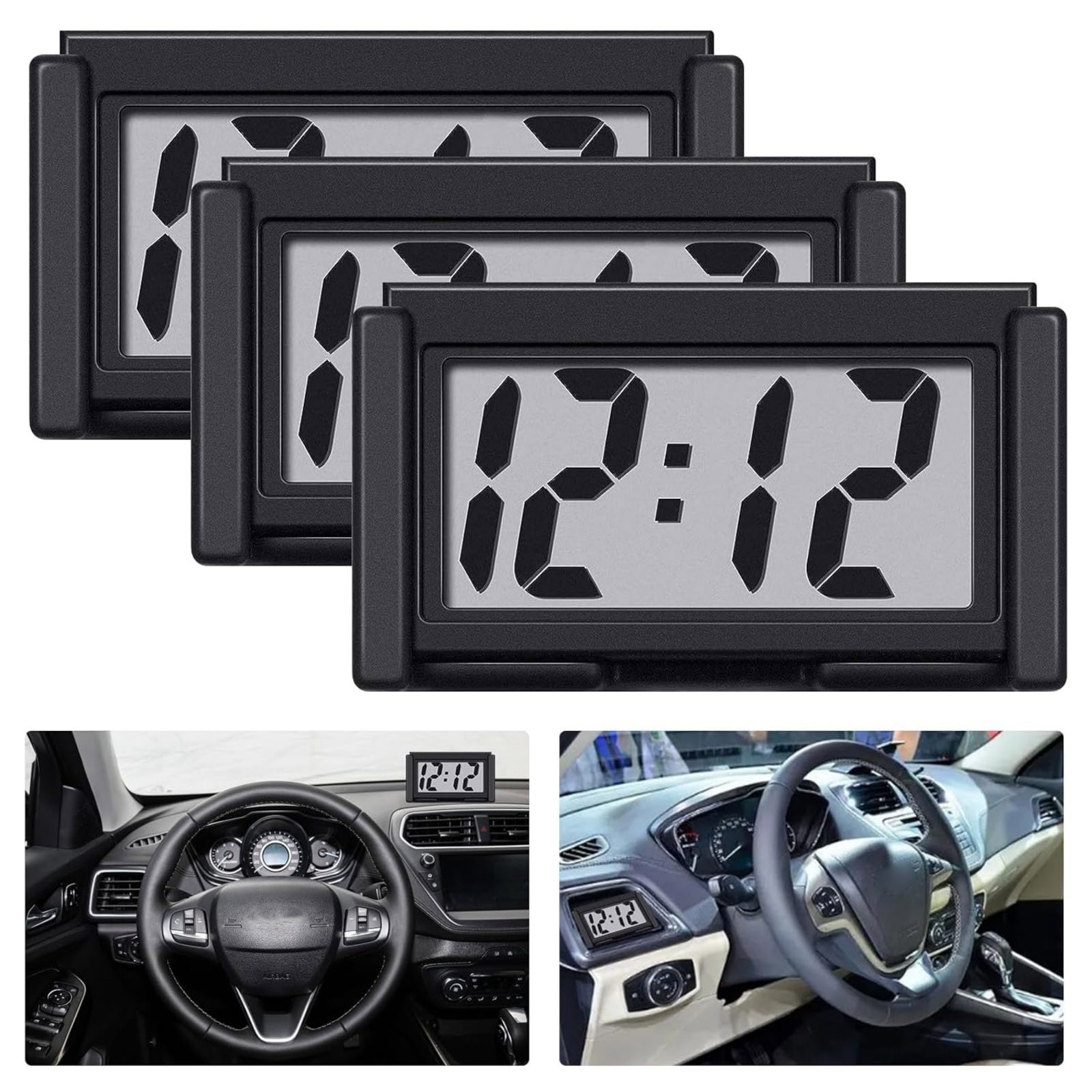 3PCS Small Digital Clock Mini Adhesive Stick On For Car Home Office Use New Set