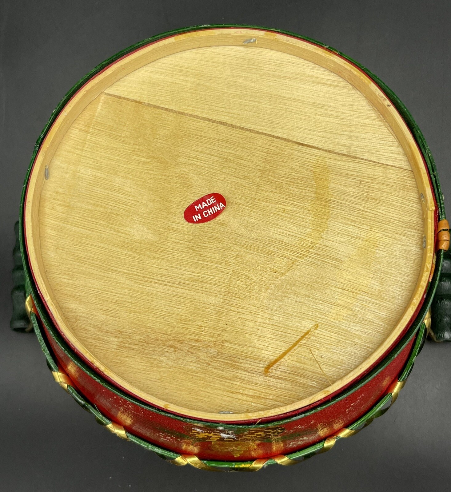 Christmas Theme Round Bamboo Storage Basket Fruit Flowers Gifts Green & Red