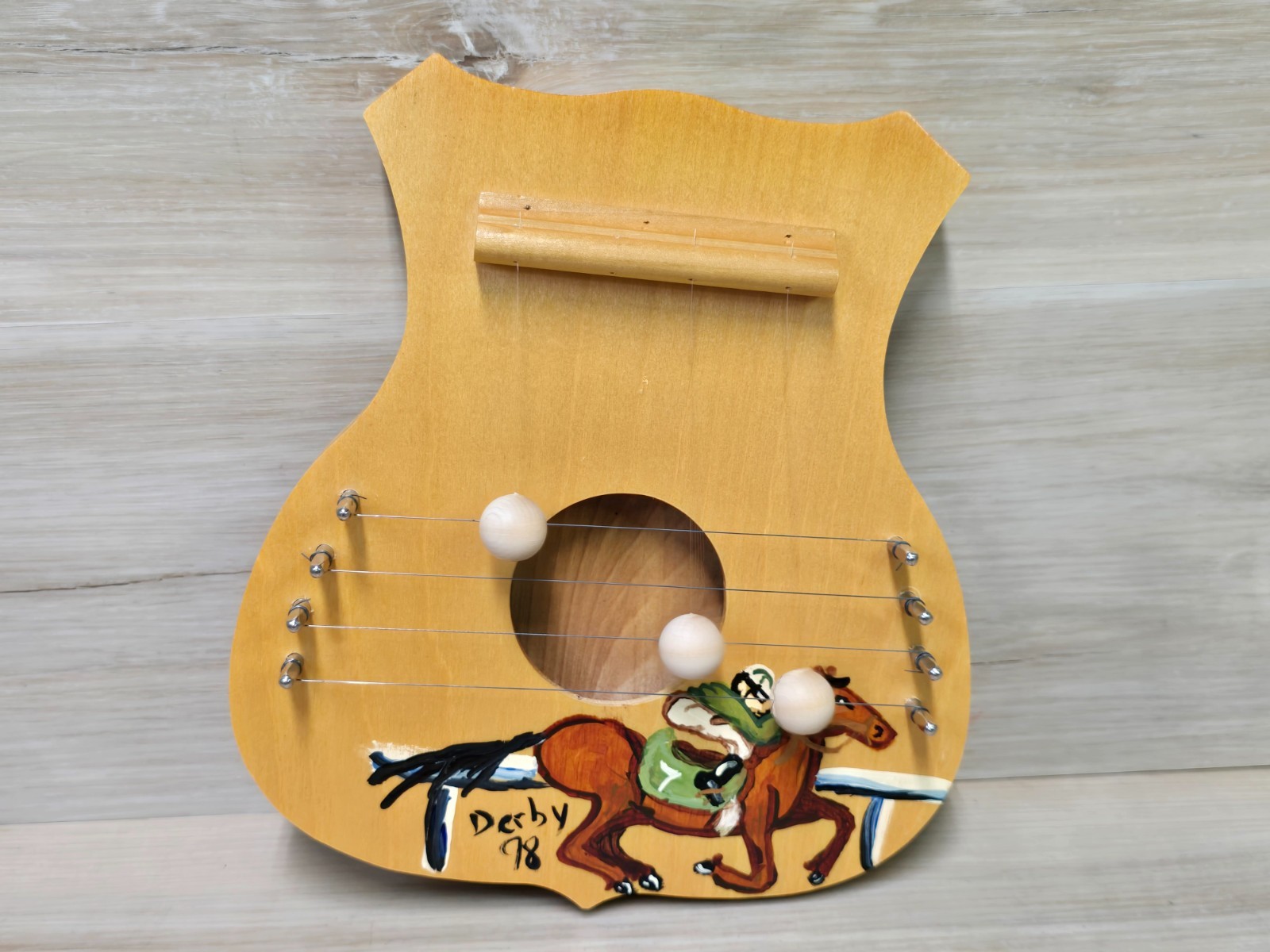 Vintage Door Harp 9.5 In Hand Painted &rsquo;78 Derby w/Horse & Jockey 4 Strings