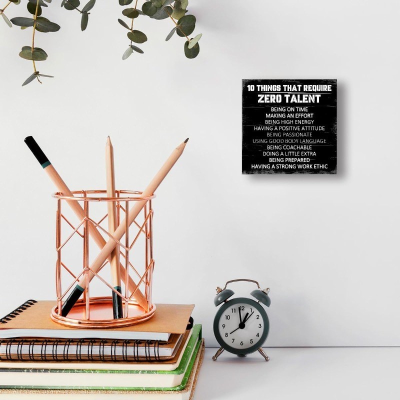 Black Distressed Wood Grain Wooden Sign Motivational Office Desk Decor Gift