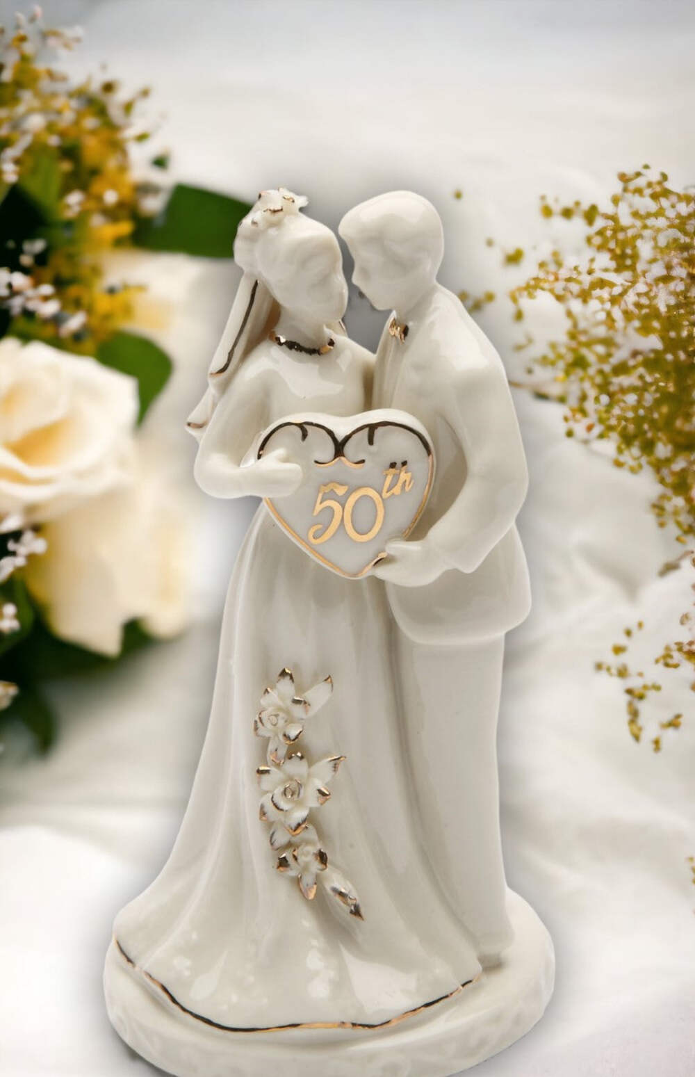 50th Anniversary-The Golden Anniversary-Hand Crafted Ceramic Cake Topper with Go