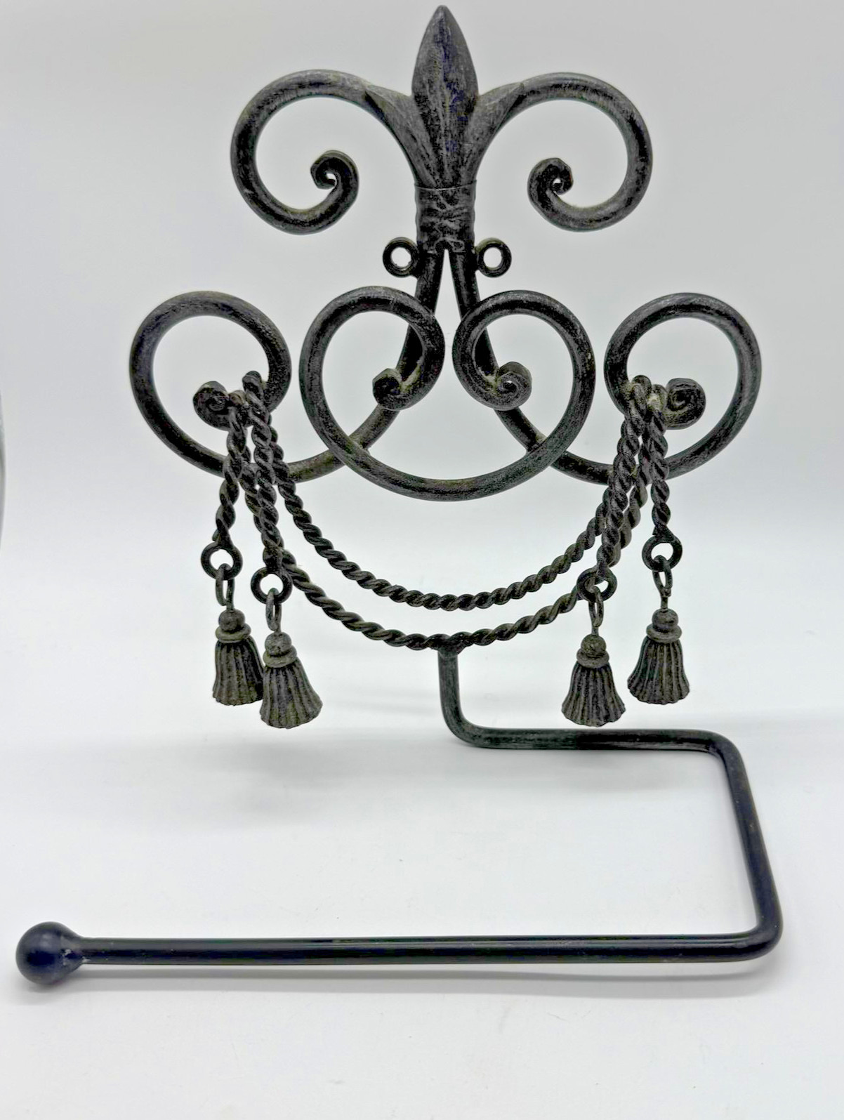 Decorative Metal Scroll Toilet Paper Holder Fleur De Lis Tassel Wall Mount