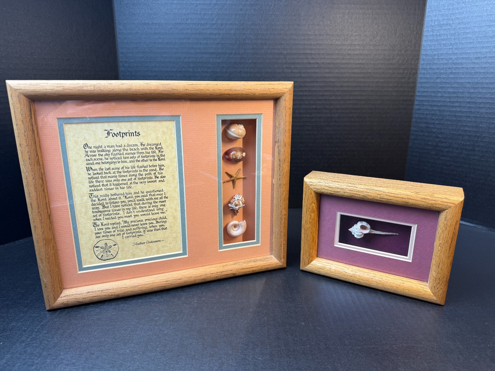 Sea Shells Footprints Shadowboxes 80/90&rsquo;s Solid Oak Shadow Box Frames Vintage