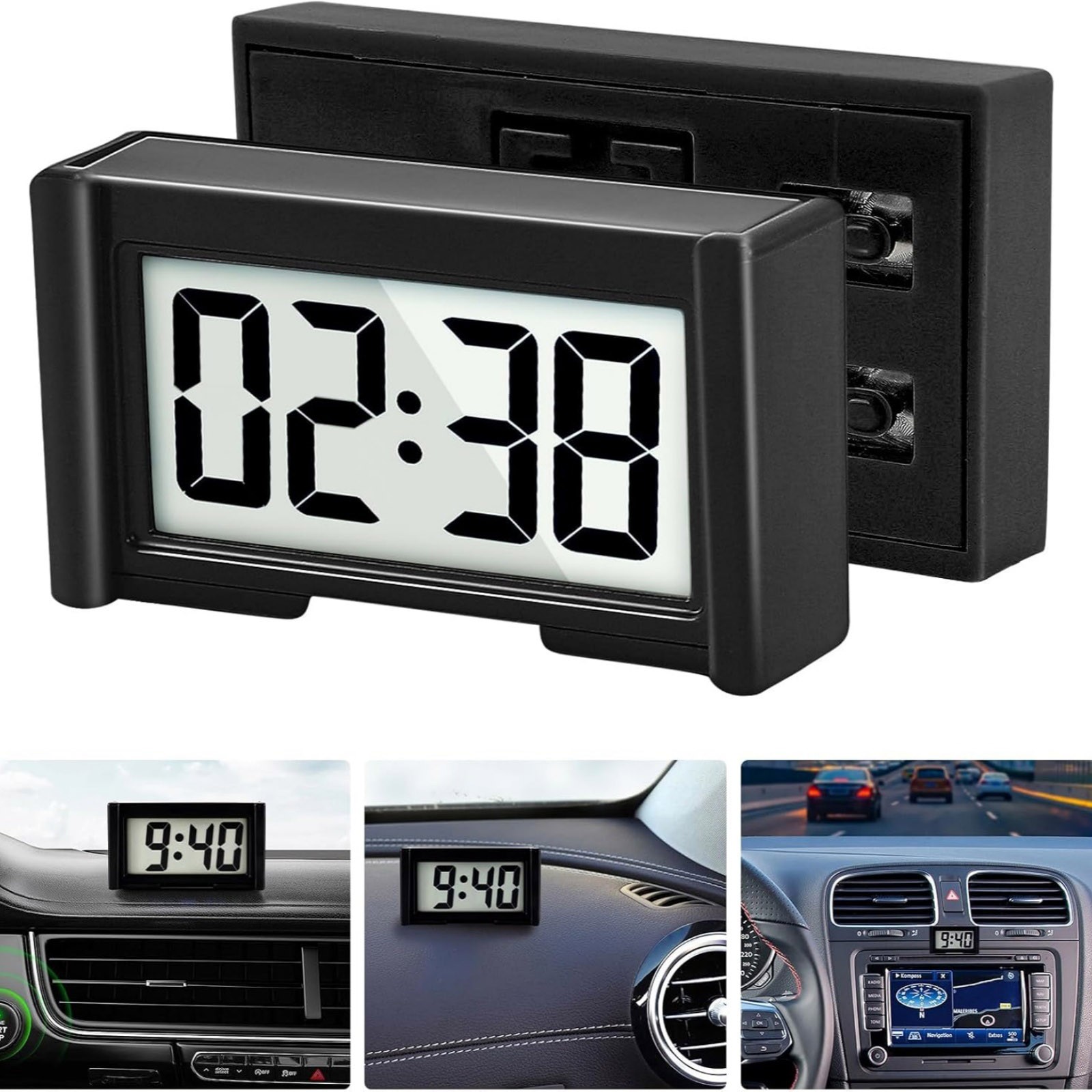3PCS Small Digital Clock Mini Adhesive Stick On For Car Home Office Use New Set