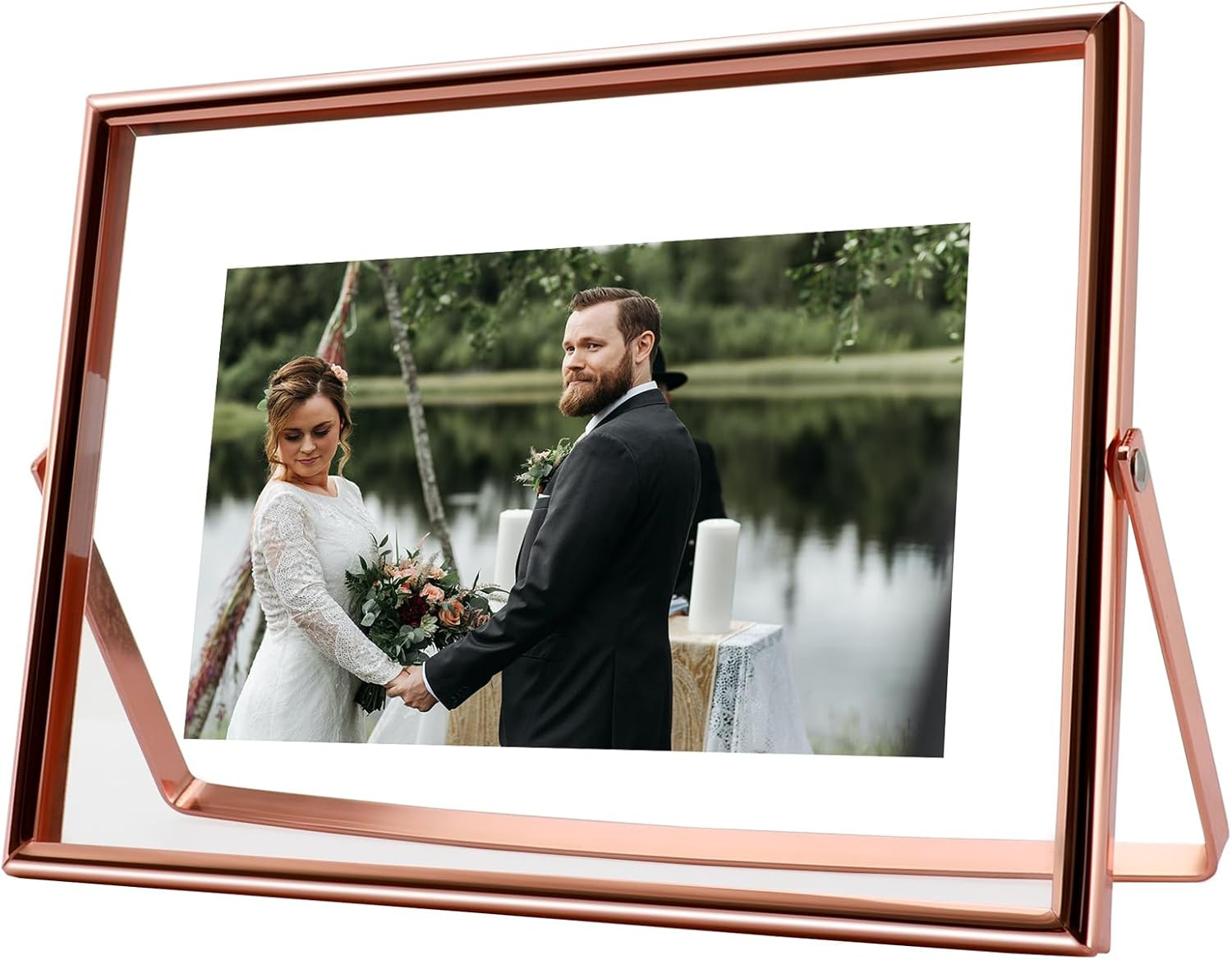 Rose Gold Floating Frame, 5“X7”, Horizontal, for Picture 4X6, 3X5, 2X3, Small De