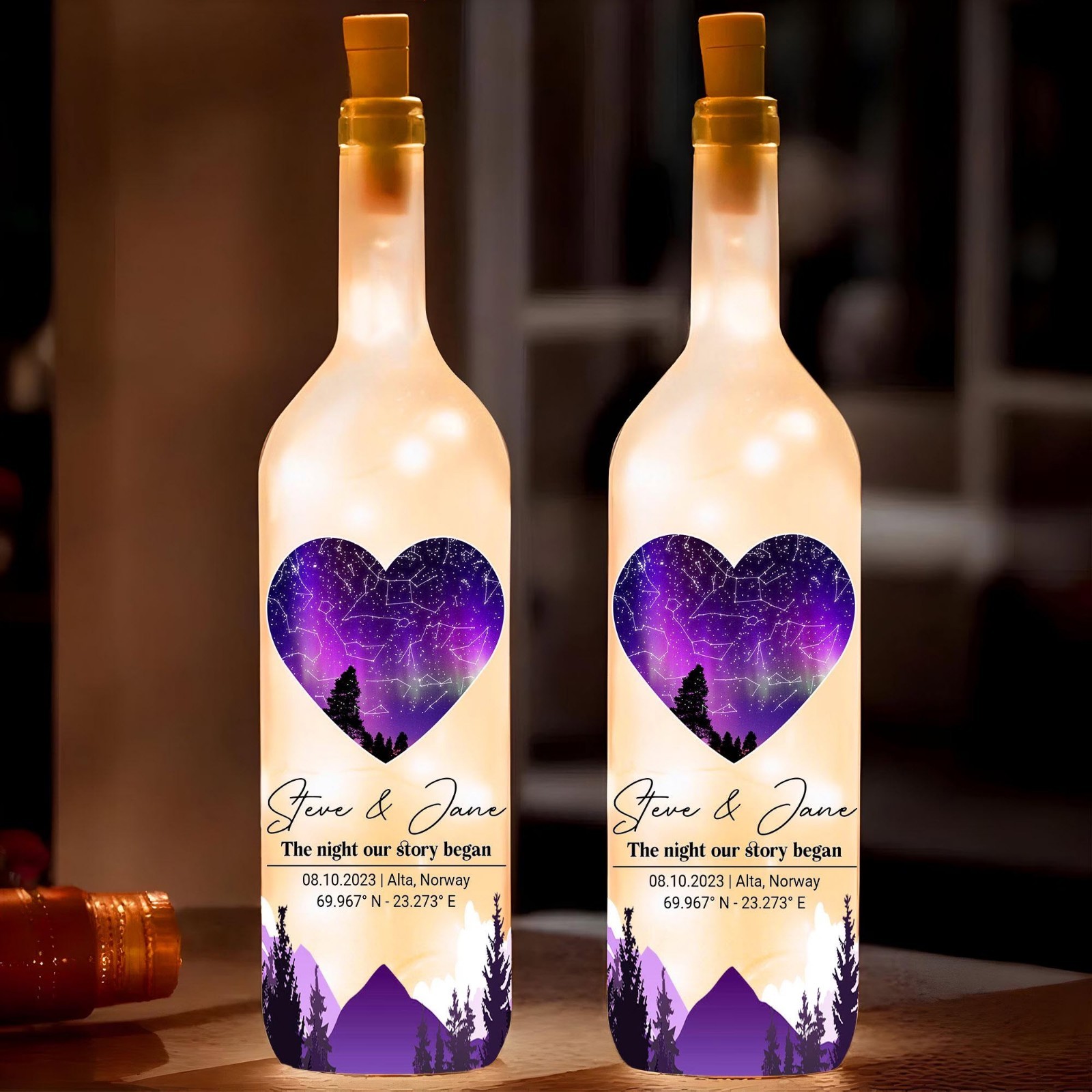 Custom Star Map 3D Bottle Night Lamp Personalized Couples Gift for Anniversary